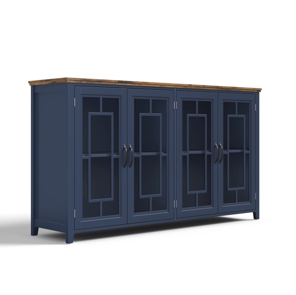 Credenza cucina 160x40x86 cm con ante in vetro; ampia capacità; MDF blu