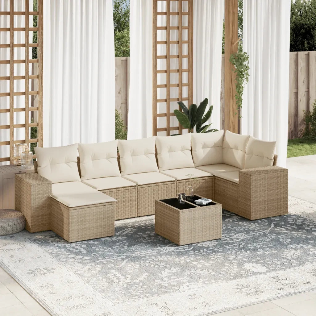 Set Divano da Giardino 8 pz con Cuscini Beige in Polyrattan 3255225