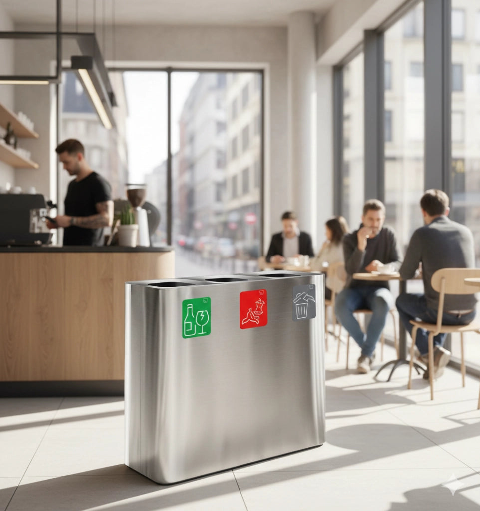 Pattumiera Sistema di Raccolta Rifiuti 90x30xh80 cm In Acciaio Inox 3 Scomparti Argento