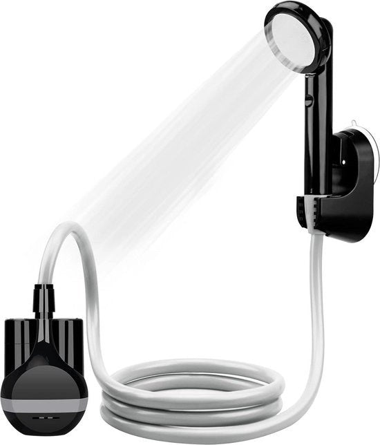 Doccia per campeggio con pompa - batteria ricaricabile - tubo da doccia 2 m - doccia esterna - giardino spiaggia campeggio - viaggi - lavaggio auto - doccia mobile - nero