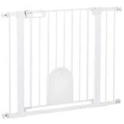 Cancellino per Cani Regolabile con Porta Piccola e Chiusura Automatica, 75-103x76cm, Bianco