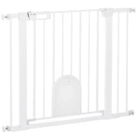 Cancellino per Cani Regolabile con Porta Piccola e Chiusura Automatica, 75-103x76cm, Bianco
