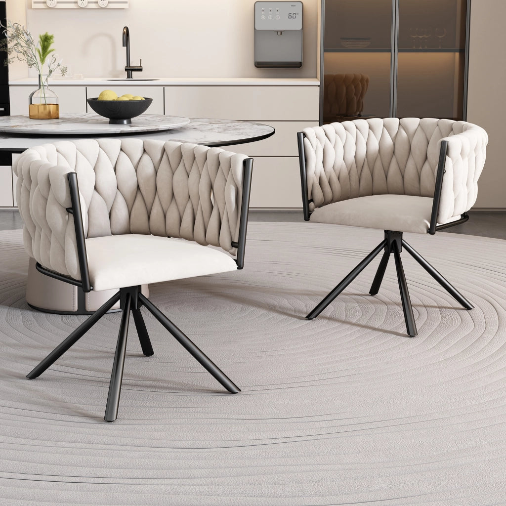 Sedia da Pranzo Girevole in Velluto, Set 2 Pezzi ¨C Xylo ¨C Beige, Gambe in Metallo