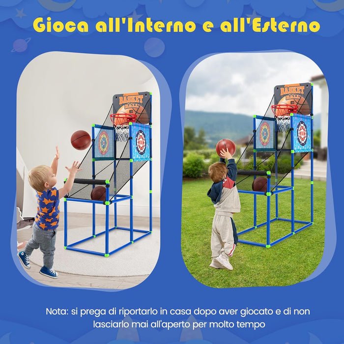Macchina da Pallacanestro per Bambini, Set Giochi 2-in-1 da Interno ed Esterno per Basket e Palline Attaccanti con Segnapunti Elettronico ed Effetti Sonori, Regalo per Bambini e Bambine 3+