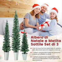 Set di 3 Alberi di Natale Artificiali da 90 CM + 120 CM + 150 CM, Alberi di Natale Slim con 120 + 140 + 160 Punte di Ramo e Basi in Metallo Riempite di Cemento, Decorazione Natalizia Interna