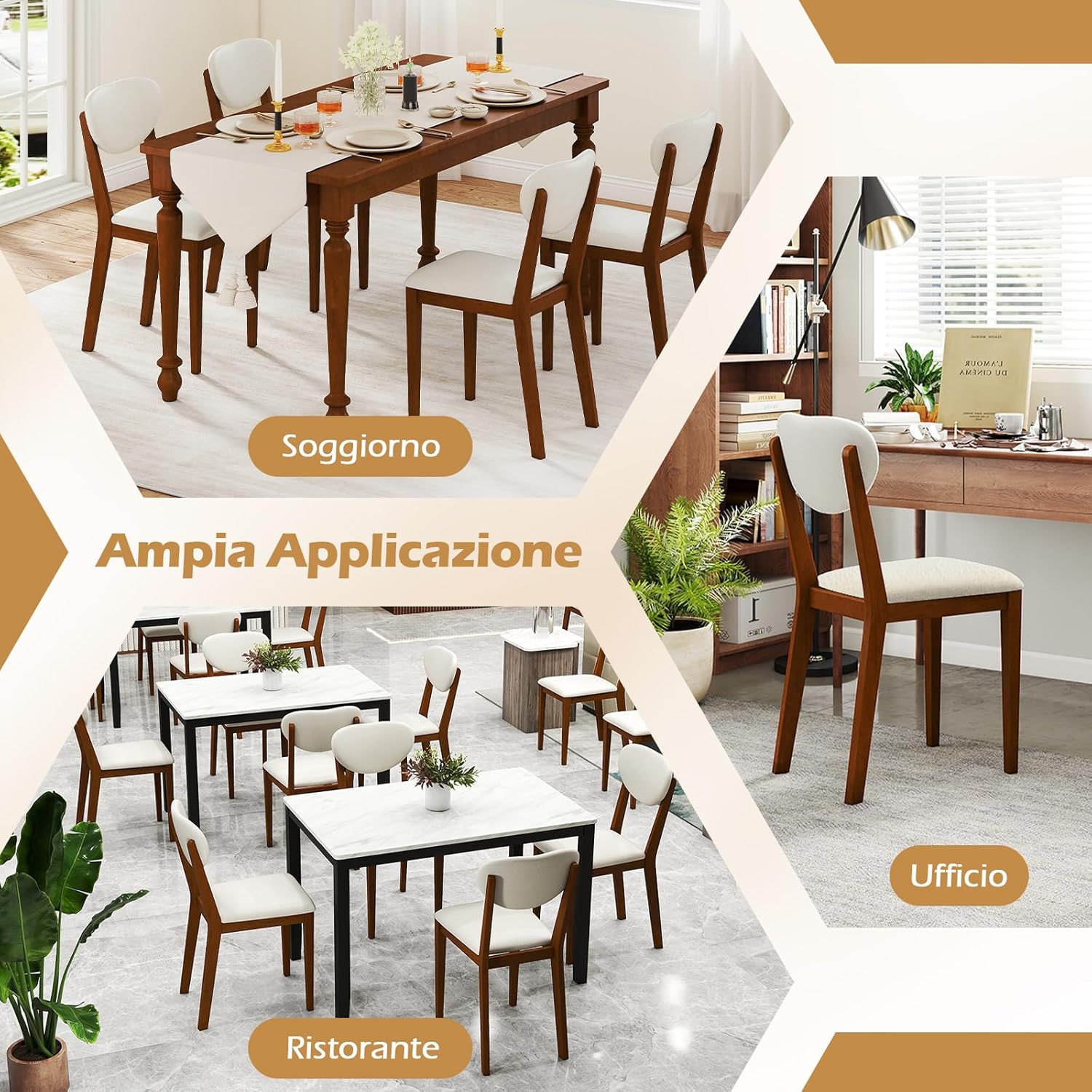 Set da 2 Sedie da Pranzo, Sedie Moderne Senza Braccioli con Gambe in Legno di Gomma, Seduta e Schienale Imbottiti, per Soggiorno, Sala da Pranzo e Ristorante, Portata 180 kg