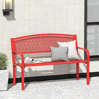Panca da Esterno 2-3 Posti 128 cm, Panca in Metallo con Braccioli Curvi e Schienale alla Moda, Panchina Moderna in Metallo per Parco, Cortile e Giardino (Rosso, 128 x 60 x 86.5 cm)