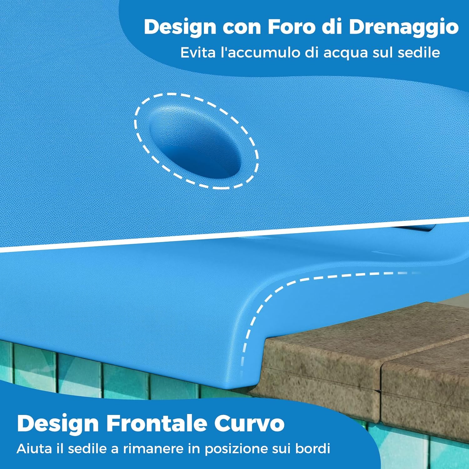 Sedia da Piscina Esterno, Sedia Pieghevole con Maniglia e Supporto, Foro di Drenaggio, Struttura in PE, Design Leggero per Spiagga, Campeggio, Pesca, Portata 100 kg (Blu)
