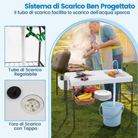 Tavolo da Pulizia del Pesce Pieghevole, Stazione di Lavoro da Esterno 2 in 1 con Lavello, Tavolo da Campeggio con Lavandino, Ugello a Spruzzo, per Campeggio Picnic