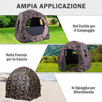 Tenda da Caccia Pieghevole per 3 Persone, Tenda da Caccia con Telaio in Acciaio e Finestre a Maglie, Tenda Mimetica con Borsa per Trasporto, con Visione 270°