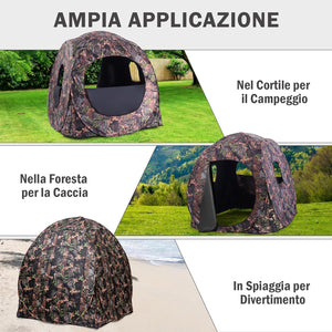 Tenda da Caccia Pieghevole per 3 Persone, Tenda da Caccia con Telaio in Acciaio e Finestre a Maglie, Tenda Mimetica con Borsa per Trasporto, con Visione 270°