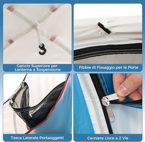 Tenda Campeggio 3-5 Persone, Tenda Doppia Porta, Tenda Anti UV Impermeabile e Antivento, Facile da Montare, per 3 Stagioni, Spiaggia Campeggio Pesca, 248 x 248 x 230 cm