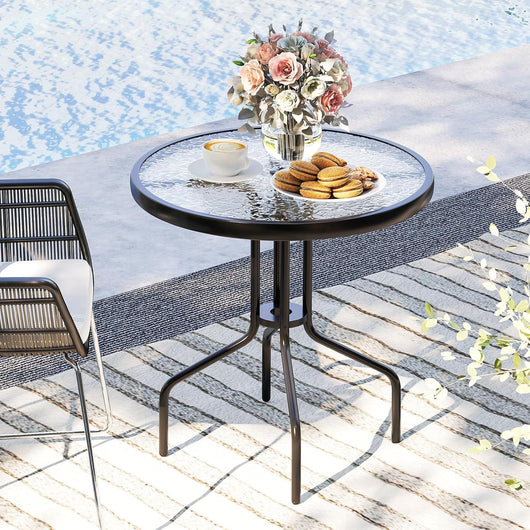 Tavolo da Pranzo da Giardino 70 cm, Tavolo da Bistro Rotondo con Struttura in Metallo,Tavolino Esterno con Foro 4 cm, per Giardino, Piscina, Veranda