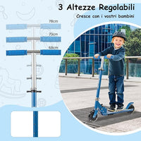 Monopattino per Bambini Pieghevole e Portatile, Monopattino a 2 Ruote con Manubrio Regolabile, Ruote Luminose a LED, Freno Posteriore e Tracolla, Ideale per Bambini e Bambine 3+