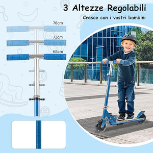 Monopattino per Bambini Pieghevole e Portatile, Monopattino a 2 Ruote con Manubrio Regolabile, Ruote Luminose a LED, Freno Posteriore e Tracolla, Ideale per Bambini e Bambine 3+