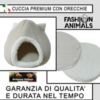 Cuccia Premium per cani e gatti - Letto morbido e confortevole - Base antiscivolo - Resistente e Facile da lavare (with ears-Beige)