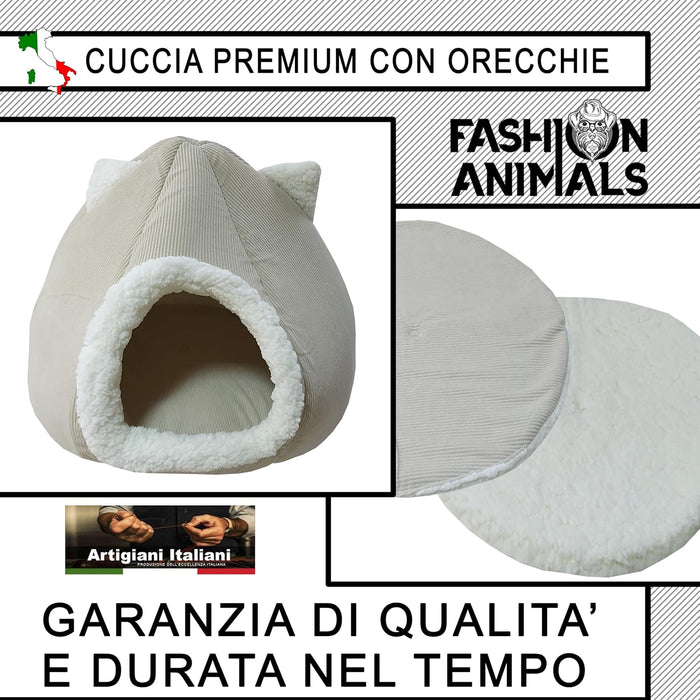 Cuccia Premium per cani e gatti - Letto morbido e confortevole - Base antiscivolo - Resistente e Facile da lavare (with ears-Beige)