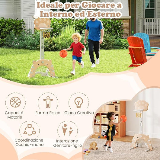 3 in 1 Canestro da Basket per Bambini, con Canestro Calcio e Golf, Cerchio Rimovibile e Pieghevole, Set da Gioco Regolabile per Interno ed Esterno, 3 Anni+ (Moca)