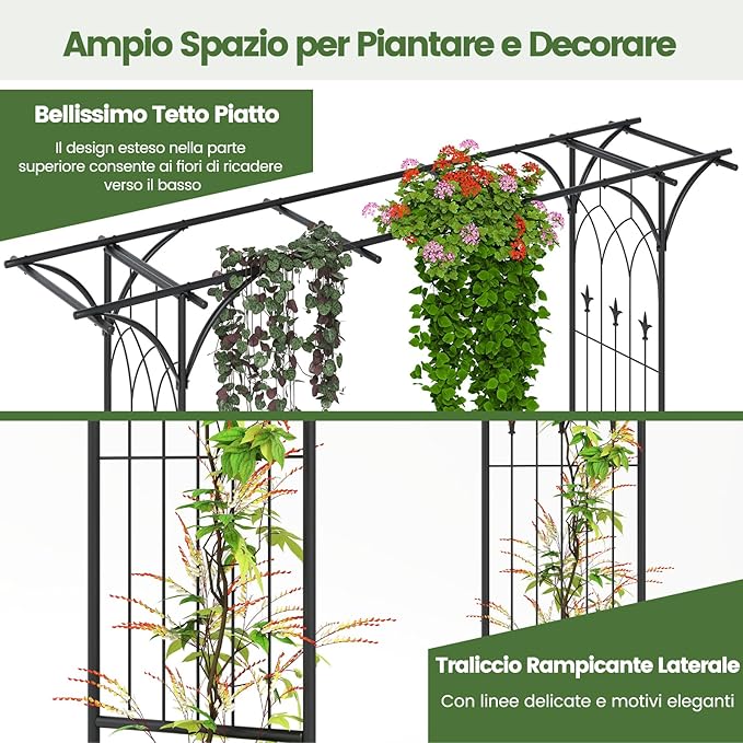 Arco da Giardino 206 x 206 CM, Pergolato per Piante Rampicanti, Pergola Decorativo di Metallo per Cerimonie, Feste, Cortile e Prato (Nero)