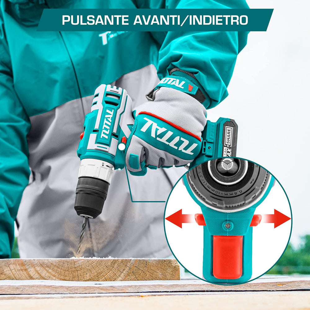 TRAPANO AVVITATORE A BATTERIA 20V 45Nm CON BATTERIA E CARICATORE INCLUSI TOTAL TOTTDLI20024