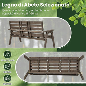 Panchina da Giardino in Legno, Panca Abete 2 o 3 Posti, 160 x 64 x 86 cm, Tavolino Convertibile in Seduta, Panca per Veranda, con Schienale, Braccioli, Portata 300 kg