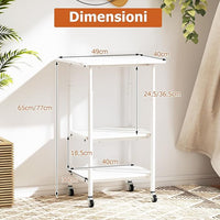 Supporto per Stampante, Carrello Stampante a 3 Livelli con Ripiani di Stoccaggio e Ruote con Blocco, Altezza Regolabile, per Stampante 3D Scanner Fax, 49 x 40 x 65/77 cm (Bianco)