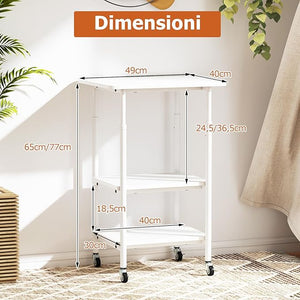 Supporto per Stampante, Carrello Stampante a 3 Livelli con Ripiani di Stoccaggio e Ruote con Blocco, Altezza Regolabile, per Stampante 3D Scanner Fax, 49 x 40 x 65/77 cm (Bianco)
