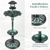 Vasca per Uccelli da Giardino a Energia Solare, Abbeveratoio e Mangiatoia per Uccelli da Esterno con 2 Lampade a Energia Solare, Fioriera e Supporto Riempibile (Bronzo, 43 x 43 x 110 cm)