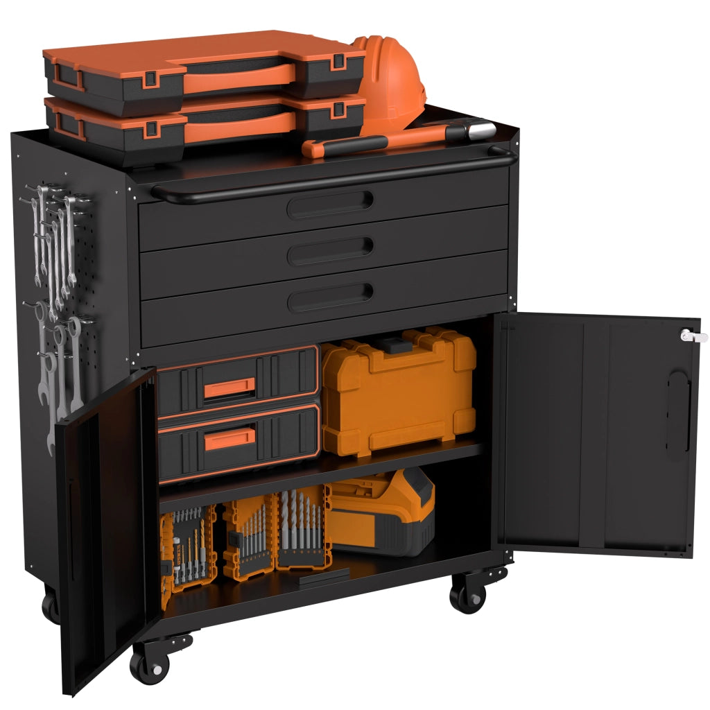 ARMADIO PORTAUTENSILI MOBILE 87,3x75x42 cm METALLO NERO 3 CASSETTI