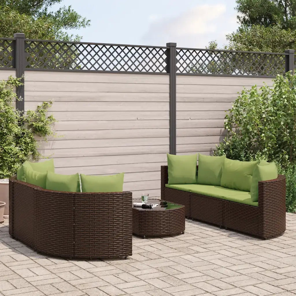 Set Divani da Giardino 7 pz con Cuscini Marrone in Polyrattan
