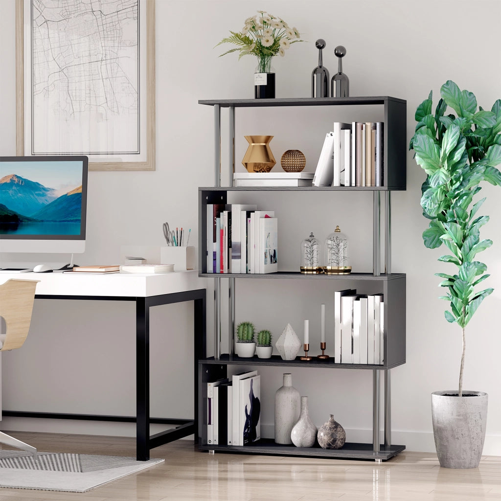 Libreria Design Moderno 4 Livelli ¨C zephmum ¨C 80x30x145 cm Nero