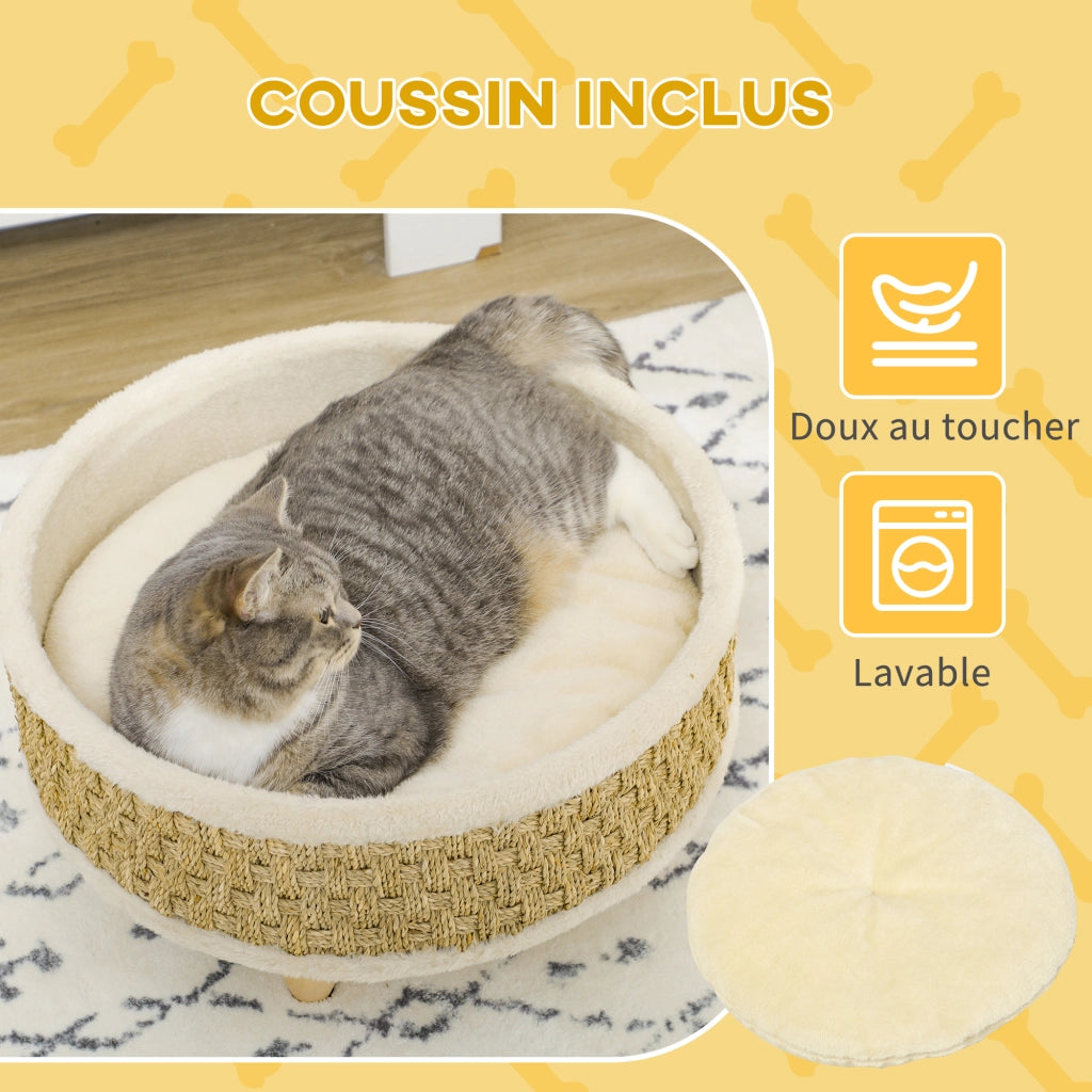 Cestino per cani rotondo su gambe con cuscino ¨C zephmum ¨C beige ?48x24.5cm