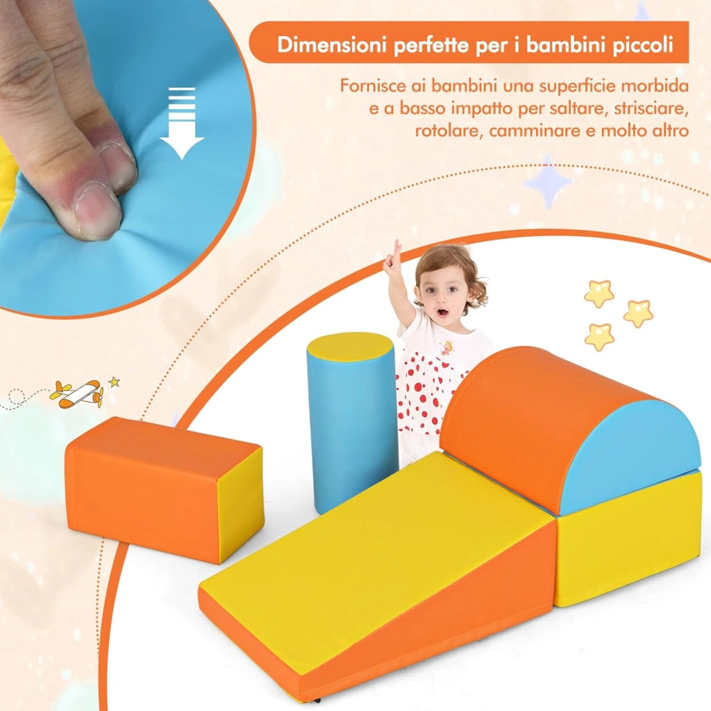 Set di 5 Blocchi con Diverse Forme e Colori, Giocattolo per Arrampicata e Strisciamento, Aiuta i Bambini a Crescere (Giallo e arancione)