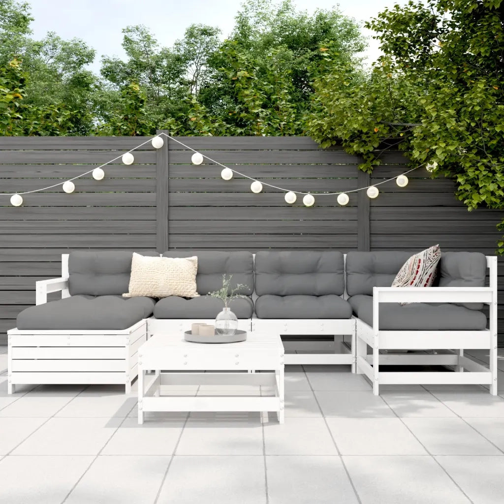 Set Divani da Giardino 7 pz Bianco in Legno Massello di Pino