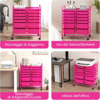 Carrello con 12 Cassetti con Ruote, Carrello di Stoccaggio Multiuso con Ampio Spazio di Archiviazione, Ideale per Casa Ufficio Domestico, 73,5 x 37 x 63 cm (Rosa)