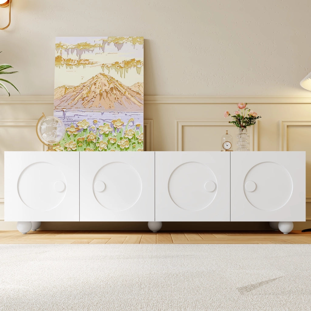 OKWISH Mobile TV con Ante Multiple e Vani Chiusi, Stile Moderno, per Soggiorno, MDF, Bianco, 180,5 x 38 x 50 cm