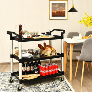 Carrello di Servizio a 3 Ripiani, Carrello Multiuso con Maniglie Ampio Spazio e Ruote Flessibili con Freni, Adatto a Ufficio Ristorante Casa Officina, 103x49x98 cm