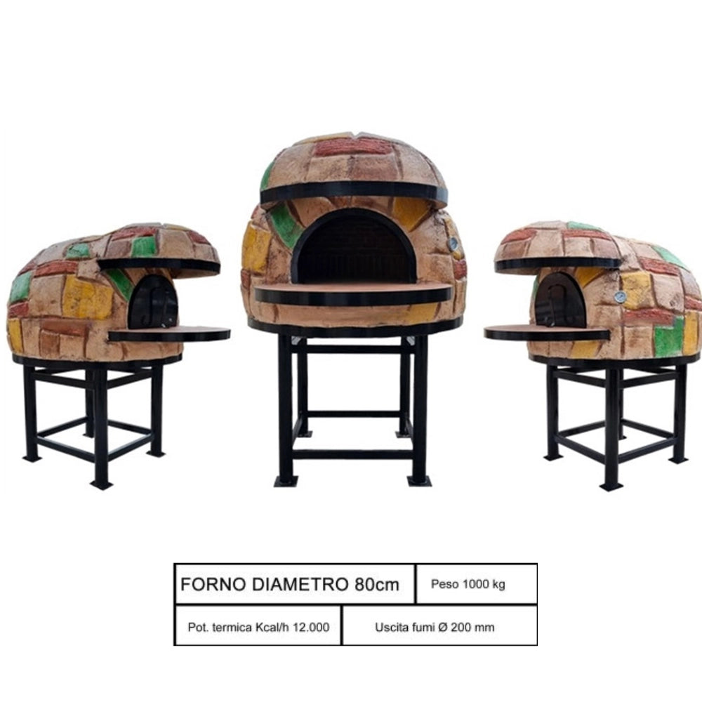 Forno legna artigianale diametro 80 cm capienza 2/3 pizze rustico con base ferro