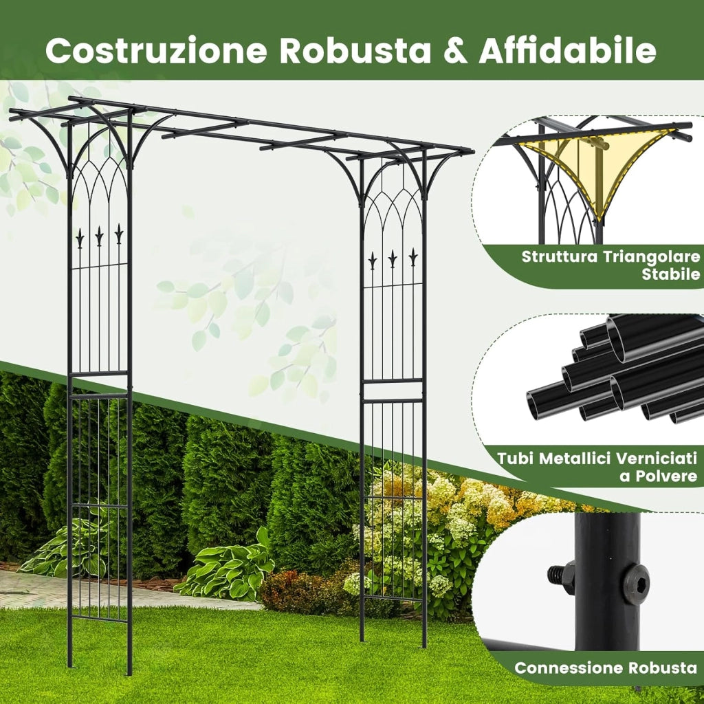 Pergolato a Arco da Giardino, Pergola da Esterno Decorativa in Metallo per Piante Rampicanti, Arco da Esterno per Feste, Matrimonio (Nero, Modello 2)