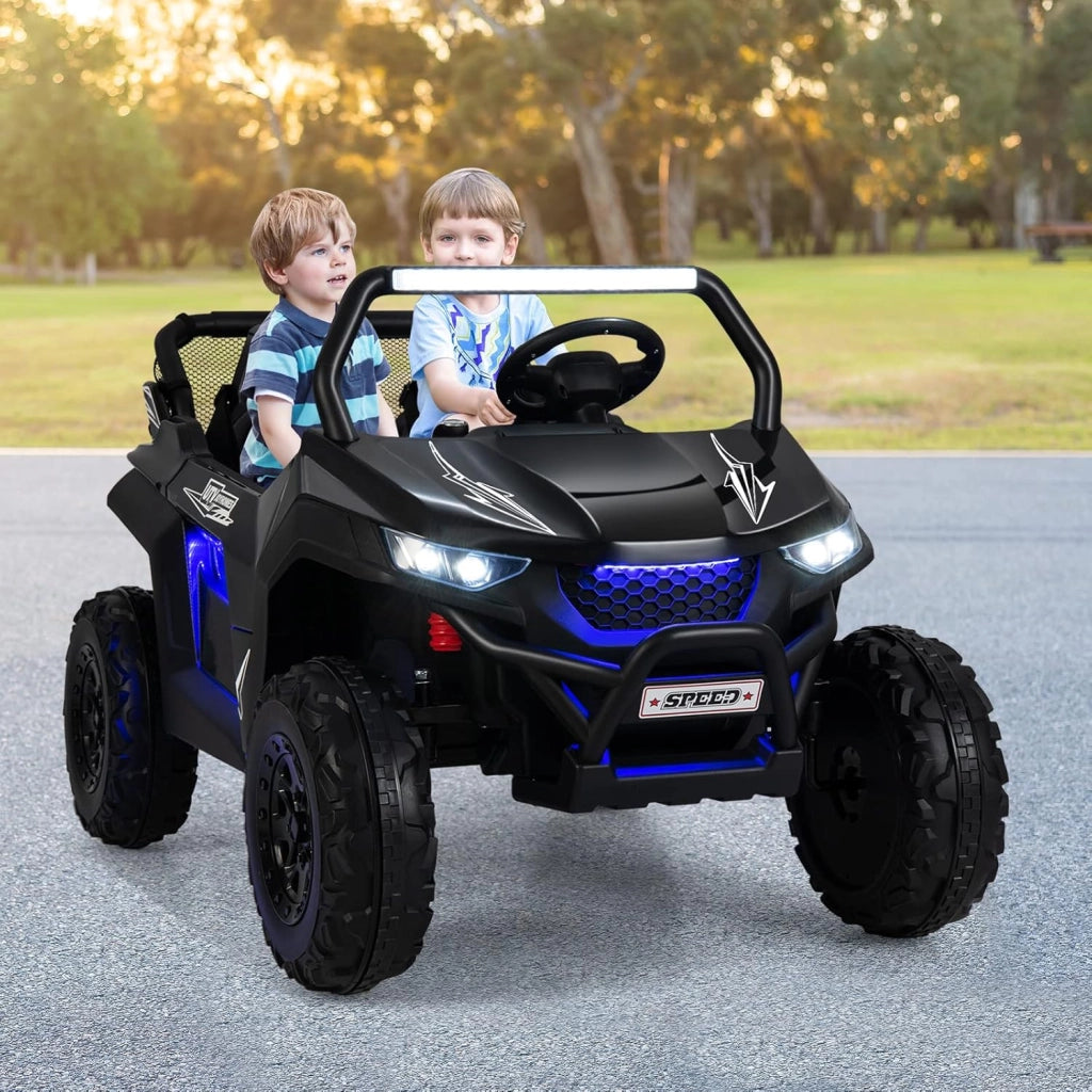 12V Auto Elettrico per Bambini, Macchina Fuoristrada a 2 Posti, Macchina Elettrica con Luci Suoni, Regalo per Bambini 3-8 Anni, 118x74x71 cm (Nero)