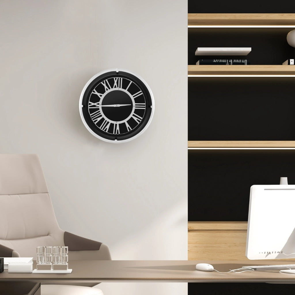 Orologio da parete silenzioso con numeri romani copertura in vetro, Orologio da muro senza ticchettio da 45cm-Decorazioni casa