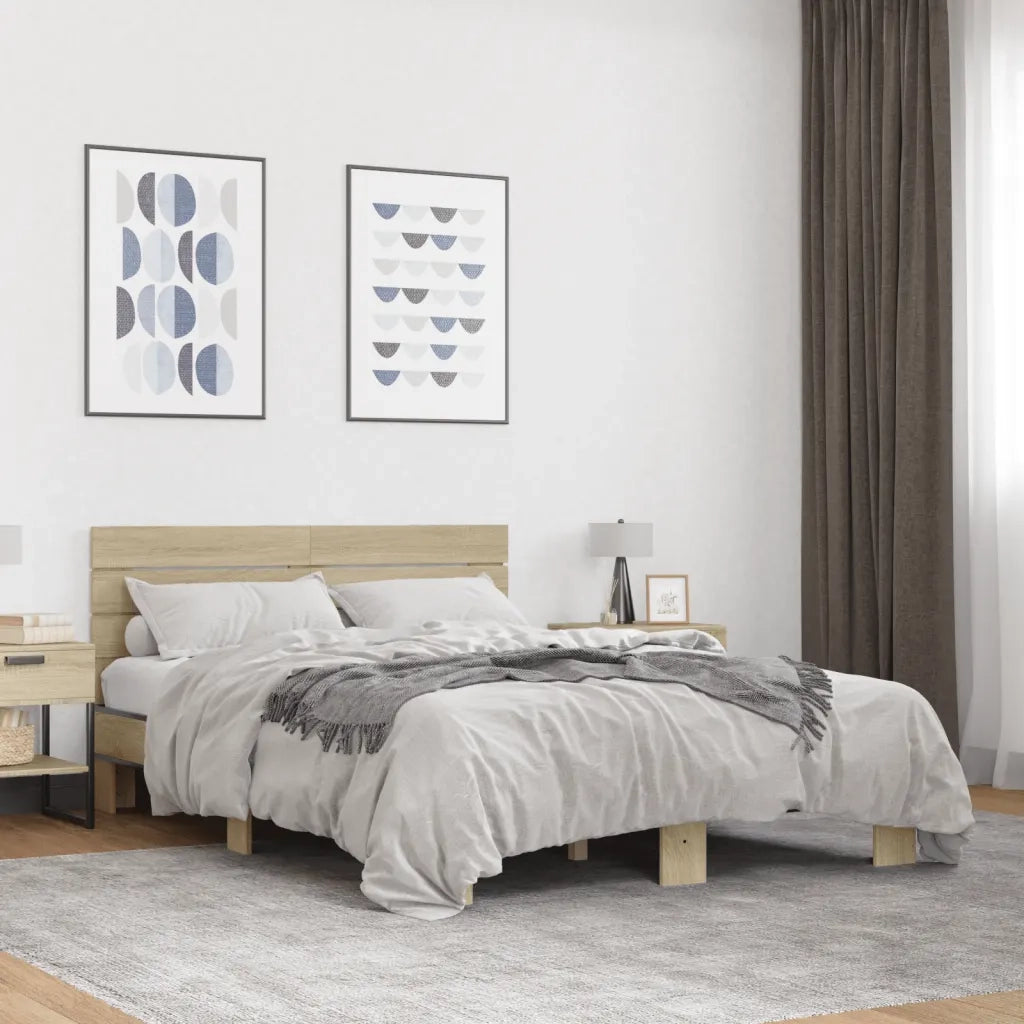 Letto matrimoniale | Letto per adulti | Giroletto Rovere Sonoma 140x200 cm in Legno Multistrato Metallo