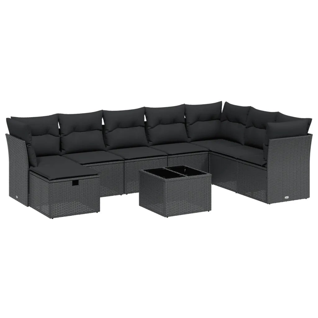 Set Divani da Giardino 9 pz con Cuscini Nero in Polyrattan 3263281