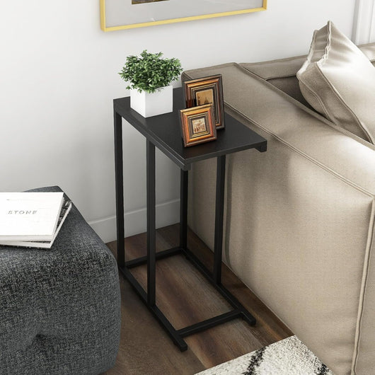 Tavolino a forma di C per divano e letto-Tavolino da soggiorno altezza 64cm con struttura in metallo Nero