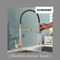 BERND | Rubinetto girevole beige da cucina in acciaio inossidabile |Miscelatore professionale girevole a 360 gradi con doccia | Alta pressione 2 porte