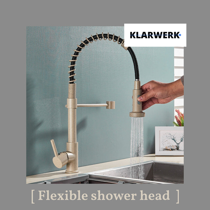 BERND | Rubinetto girevole beige da cucina in acciaio inossidabile |Miscelatore professionale girevole a 360 gradi con doccia | Alta pressione 2 porte