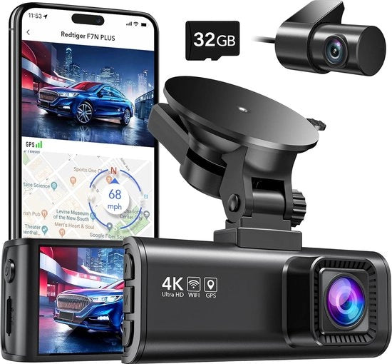 Autocamera 4K con WiFi e GPS, schermo 3.18" IPS da 170°, visione notturna, registrazione in loop, sensore G, monitoraggio parcheggio, 256GB MAX