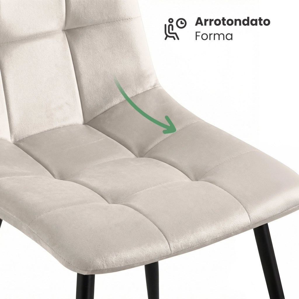 Set di 2 Sedie in velluto trapuntate NERO Beige gambe nere