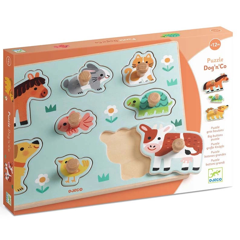 Puzzle bottoni grandi in pratica confezione, Dog`N`Go,Djeco,Eta 1+
