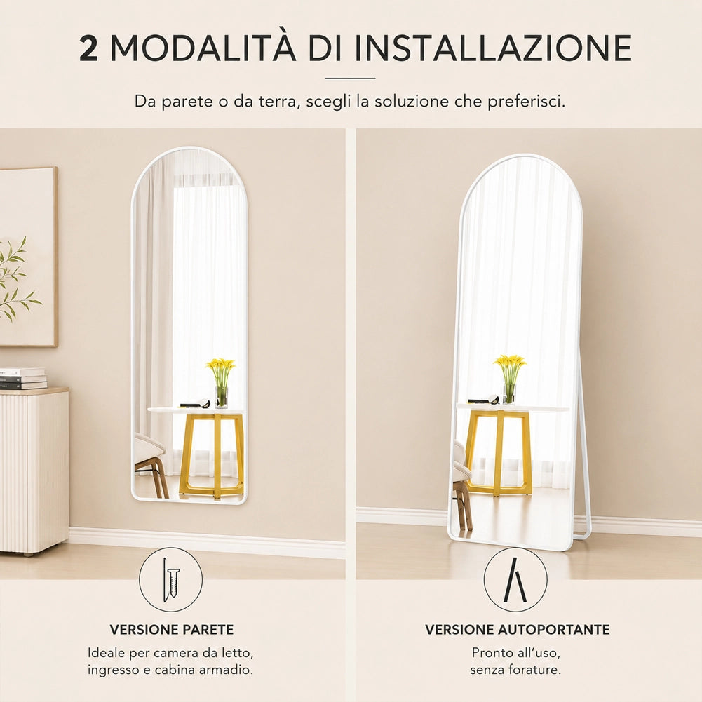 Specchio ad Arco da Terra e Parete Bianco Decorazione Design Moderno 155x45 cm
